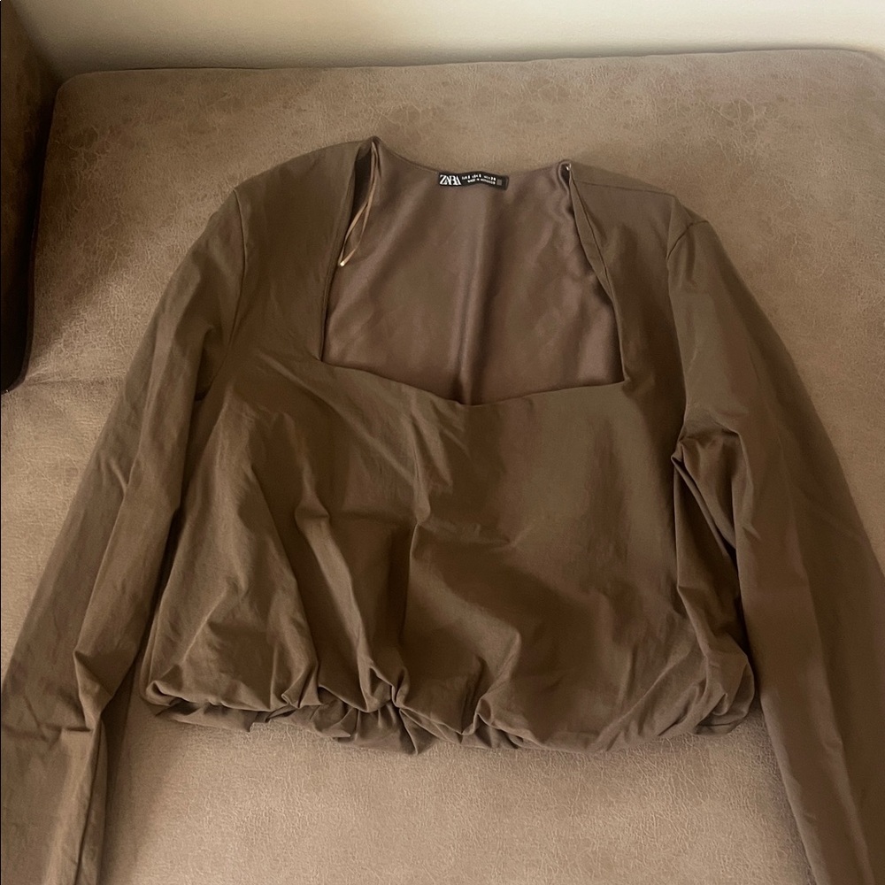 Zara Olive Long Sleeve Blouse
